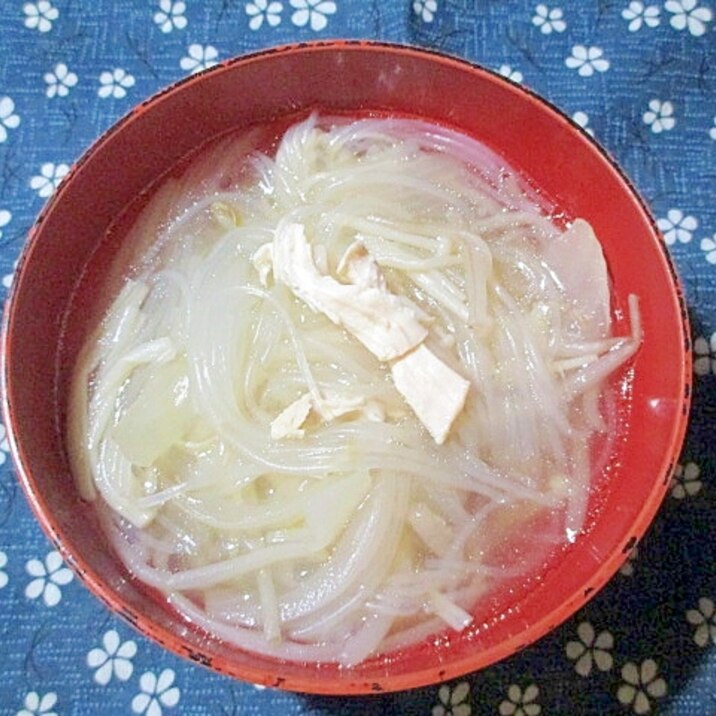 鶏ムネ肉とえのきの春雨スープ